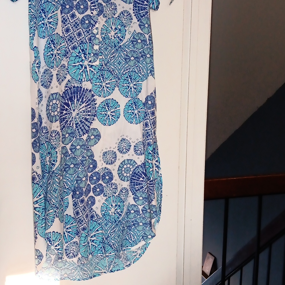 Blue Patterned Button-Front Maxi Dress - image 6